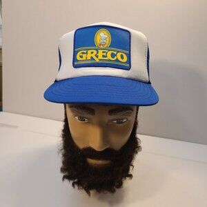 Vintage 90s Trucker Hat Greco Pizza Patch Foam/ Mesh Adjustable Hat